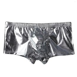 Underpants Men Pu Leather Boxer Shorts Sexy Panties Solid Colour Enhancing U Convex Lingerie Male Sex Erotic Tangas