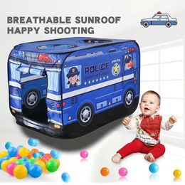 Children's Car Tent House Fire Truck Foldable Play Tent Indoor and Outdoor Game House With Sunroof Toys Birthday Gift 240113