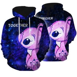 New Cartoon Stitch Collection 3D Digital Print Casual Loose Hoodie with Hooded Sweater