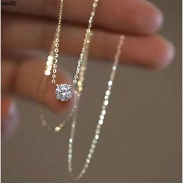 925 Sterling Silver Necklace with Gold Plated Four Prongs Single Diamond Super Flash Temperament Light Luxury Clavicle Chain Jewelry