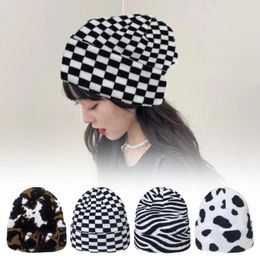 Berets Kaqipeet Cow Print Beanie Hats For Women Men Warm Knit Hat Beanies Milk White Black Coffee Colour
