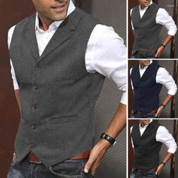 Men's Vests Men Vest Single-breasted Solid Colour Sleeveless Lapel Formal Business Style Soft Retro Groom Wedding Banquet Waistcoat