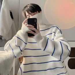 Men's Sweaters Man Clothes Striped High Collar Blue Knitted For Men Turtleneck Pullovers Korean Fashion Designer Luxury Baggy Jumpers