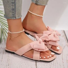 Slippers 2024 Summer Flats Women Open Toe Beach Flip Flops Fashion Bow Outdoor Dress Slingback Sandals Shoes Brand Femme Slides