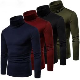 Fashion Mens Casual Slim Fit Basic Turtleneck Knitted Sweater High Collar Pullover Male Double Autumn Winter Tops 240113