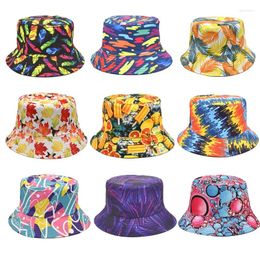 Berets 2024 Pattern Animal Mushroom Print Reversible Bucket Hat Female European American Men Outdoor Double-sided Sun Basin
