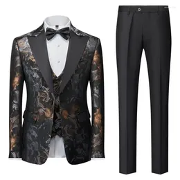 Men's Suits 2024 Spring And Autumn Groom Wedding Dress Slim Fit Printed Suit Set