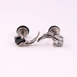 Stud Earrings Fashion Punk Colour Titanium Steel White Black Zirconia Stone Vintage Animal Feather Brincos Jewellery For Men Women