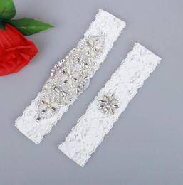 2 Pieces set Sexy Real Picture Pearls Glass Crystals Bridal Garters for Bride Lace Wedding Garters Handmade Cheap Wedding Leg Gart2915250