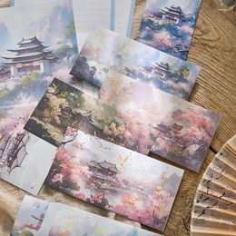 Gift Wrap 4 8 /pack Vintage Flower Envelopes Ancient Chinese View Letter Writing Paper W/ Sealing Sticker Wedding Invitation Envelope