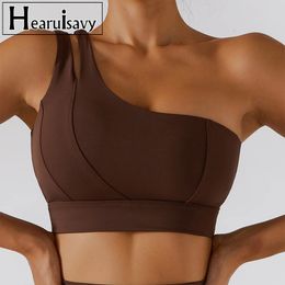 Elasticity Single Strap Yoga Bra Chest Pad Shockproof Running Sports Pull Up Underwear Vest Women Gym Fitness Tank Top 240113