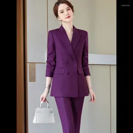 Women's Two Piece Pants Ladies Business 2 Blazer Set Female Long Sleeve Jacket Trouser Women Pant Suit Blue Purple Black Office Work Wear