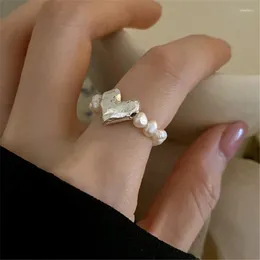 Cluster Rings 925 Silver Plated Pearl Bead For Women Fashion Heart Handmade Wedding Bride Ring Jewelry Gifts Jz260