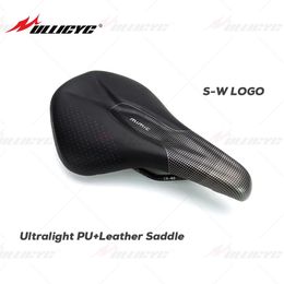 Saddles Ultra Light Power Comp Mimic Bicycle Saddle PU + Leather Women Soft Seat Cushion MTB/Road Bike Saddle 155mm Saddle