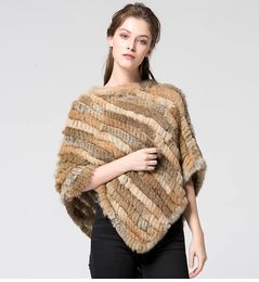 Real Rabbit Fur Knitted Natural Fur Poncho Vest Fashion Wrap Coat Shawl Lady Scarf Natural Fur Wedding Party Wholesale Cape 240113
