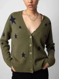 Women's Knits Stars Jacquard Cashmere Knit Cardigan 2 Colours V-Neck Short Front And Long Back Single Breasted Sweater