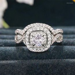 Cluster Rings Fashion 2Pcs Set Sparkling Cubic Zirconia Wedding For Women 2024 Ly Designed Temperament Female Jewellery