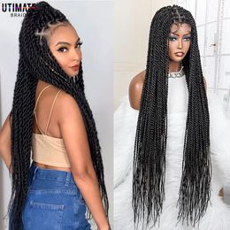 Twist Braided s Synthetic Full Lace Frontal 40 Inches Knotless Braiding Pre Plucked with Baby Hair for Black Women 240113