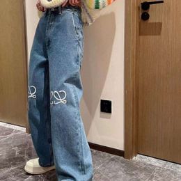 Loewew Jeans Women Jeans Designer Pants Letter Embroidered Graphic Denim Trousers Loose Lowewes Jeans Luxury Fashion Solid Colour Denim Pants 6259