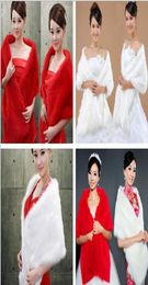 2015 New Arrival Cheap Red White Faux Fur Wedding Bridal Wraps Winter Woman Shawl Cape Stole Bride Bolero In Stock4408933