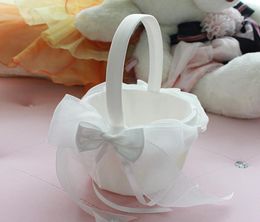 Ivory Flower Girl Baskets for Weddings 2019 Organza Satin Flower Basket Sets 21cm22cm with Big Bow9346255