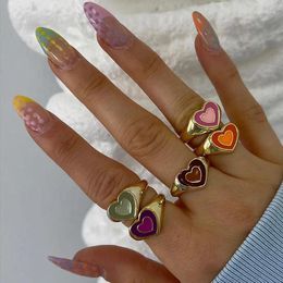 Cluster Rings WANGAIYAO Fashion Personality Simple Double-layer Love Ring Sweet Alloy Dripping Oil Heart-shaped Retro Birthday Gift J