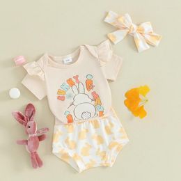 Clothing Sets Born Baby Girls Easter Outfit Short Sleeve Letter Print Romper Top Shorts Headband Suit