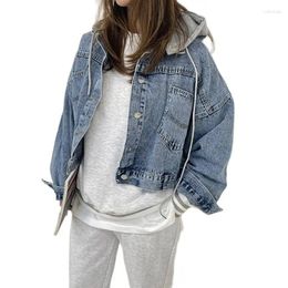 Women's Jackets Winter Autumn Korean Fashion Girls Denim Jacket Hooded Long Sleeves Short Cut Casual Design