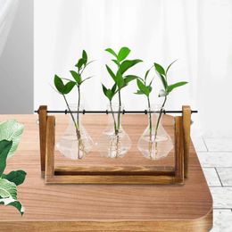 Vases Glass Bud Vase Hydroponics Plants Wood Stand Propagation Jars Art For Shelf