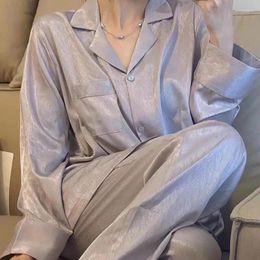 Women's Sleepwear Women Pajamas Sets Pocket Pyjama Spring Autumn Lapel Cute Pijamas Female Loungewear Long Sleeve Shirt Pants Homewear