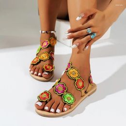 Sandals Embroider Adies Shoes On Offer Women For Outdoor Female Shallow Low-heel Casual Comfortable Fashion Flats 43