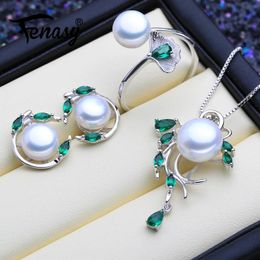 Necklaces Fenasy Sterling Sier Emerald Pearl Jewelry Sets Natural Stud Earrings Bohemian Pendant Necklace Women Green Stones Ring