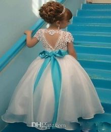 Lace Backless Flower Girls Dresses for wedding Cap Sleeves Baby Girl Birthday Party Christmas Communion Dresses Children Girl Part5250188