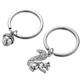 Keychains Amosfun 1 Pair Personalised Squirrel And Pinecone Key Rings Creative Metal For Lovers