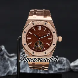 K8F 41mm 26730 Selfwinding Tourbillon Automatic Mens Watch Frosted Bezel Brown Hammer Dial Rose Gold Steel Bracelet Gents New Watches Timezonewatch Z11a