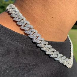 Designer Necklace 18mm Iced Cuban Link Chain Mens Gold Chain Prong Chain 18K White Gold Plated 2 Row Diamond Cubic Zirconia Jewelr307W