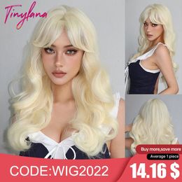 Blonde Ginger Yellow Lolita Cosplay Synthetic s Long Curly Wavy Natural Hair with Bangs for Women Party Heat Resistant 240113