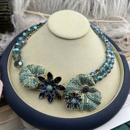 2023 New Popular High-end Medieval Vintage Palace Style Fashion Inlaid Czech Water drill Lotus Necklace Women Jewelry