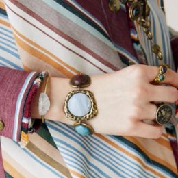 Charm Bracelets 2024 Vintage Jewelry Women Bohemian Ethnic Statement Retro Resin Stone Bracelet Female