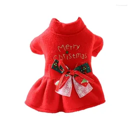 Dog Apparel Winter Christmas Bowknot Decors Pet Cat Dogs Skirt Keep Warm Dress For Small Walking Clothing G2AB