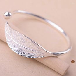 Charm Bracelets Fashion 925 Sterling Silver Woman Open Leaf Shaped Adjustable Bangle Girls Party Jewellery Gifts