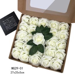 25 Roses European Style Gift Box Packaging Foam Pe Rose With Simulated Artificial Flowers Valentine's Day Wedding Holding Flower 240113