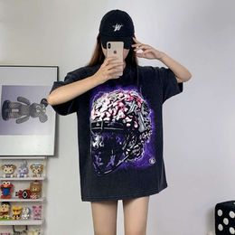 High Quality Hell Star Washed and Distressed Short Sleeved T-shirt for Summer Casual Loose Fashion Label Half Sleeved Men Hip Hop T-shirt HellStar shirt JAUN