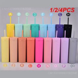 1/2/4PCS Pieces 16oz Matte Tumblers With Lid and Straw Plastic Skinny Acrylic Tumbler Double Wall Tumbler Cups Bottles Party 240113