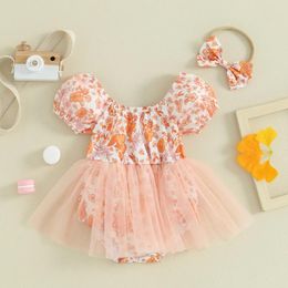 Clothing Sets Infant Baby Girl Princess Romper Dress Puff Short Sleeve Tulle Tutu Overall Birthday Baptism Summer Clothes