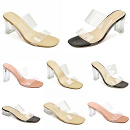 2024 summer women shoes Sandals Extravasation Thick heel High heels transparent Crystal heel Bright surface Black white large size 35-41