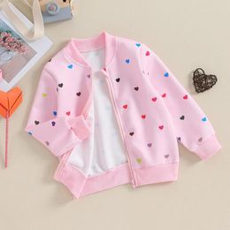 Jackets Autumn Girls Baseball Jacket Keep Warm Fashion Heart Print Zipper Sweatshirt Spring Sports Outerwear Kids Clothes