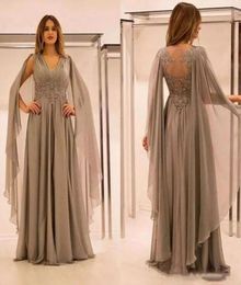 Elegant Chiffon Mother Of The Bride Dresses Lace Appliques Beads V Neck Evening Gowns Plus Size Illusion Back Wedding Guest Dress5143684