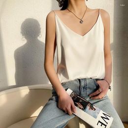 Women's Tanks 100 Silk Real 2024 Summer Clothing Slim V-neck Short Temperament Inner Top One-shoulder Camisole