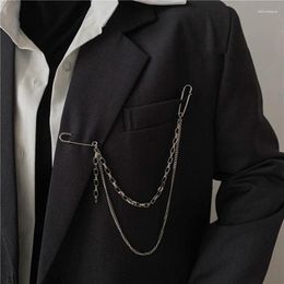 Brooches SO Hip Hop Punk Stainless Steel Pin Long Chain Clothing Brooch For Women And Man Jewelry Suit Accessories Corsage Wholesale
